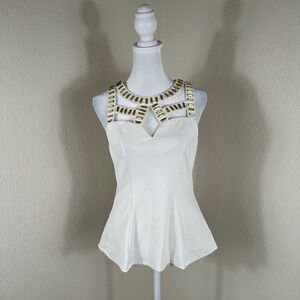 Lulumari Peplum Top Womens Small White Studded Cutout Glam Bikercore Edgy